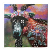 フローラお洒落ヤギ農場動物フローラ桃 タイル (正面)