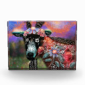 フローラお洒落ヤギ農場動物フローラ桃 フォトブロック (正面)