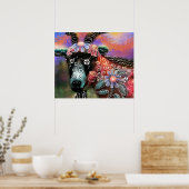 フローラお洒落ヤギ農場動物フローラ桃 ポスター (キッチン)