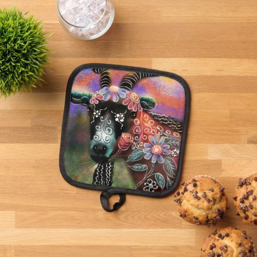 フローラお洒落ヤギ農場動物フローラ桃 鍋敷き (トップダウン)