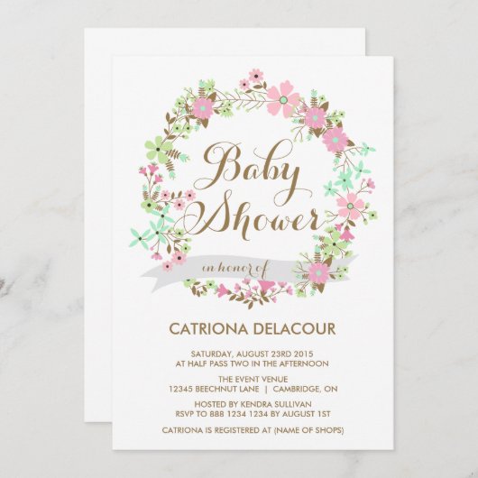 フローラお洒落リースベビーシャワー招待状 招待状 (正面/裏面)