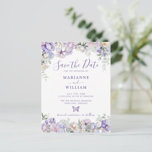 フローラお洒落ロマンチックな結婚式の日付を保存 ポストカード (スタンド正面)