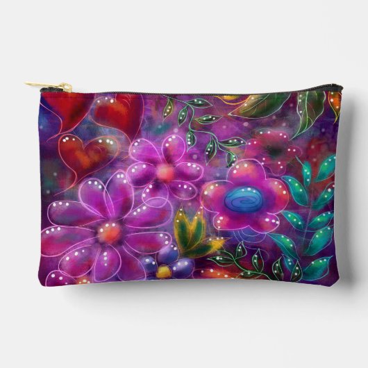 フローラお洒落抽象芸術ピンクレッドパープルティール(緑がかった色) アクセサリーポーチ (正面)