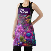 フローラお洒落抽象芸術紫ピンクグリーン花 エプロン (インサイチュ)