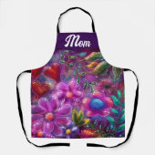 フローラお洒落抽象芸術紫ピンクグリーン花 エプロン (正面)