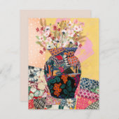 フローラお洒落紙コラージュ混在グリーティングカード サンキューカード (正面/裏面)
