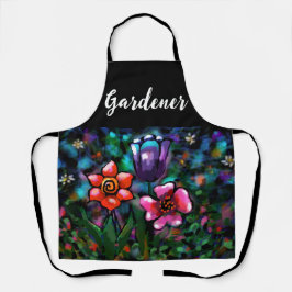 フローラお洒落紫色の青ピンクの花 エプロン