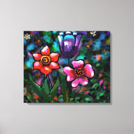 フローラお洒落紫色の青ピンクの花 キャンバスプリント