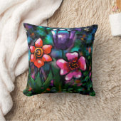 フローラお洒落紫色の青ピンクの花 クッション (ブランケット)