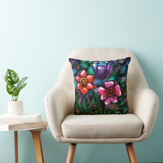 フローラお洒落紫色の青ピンクの花 クッション (椅子)