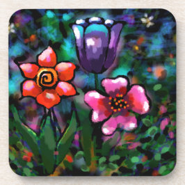 フローラお洒落紫色の青ピンクの花 コースター