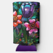 フローラお洒落紫色の青ピンクの花 スリム缶クーラー (裏面)