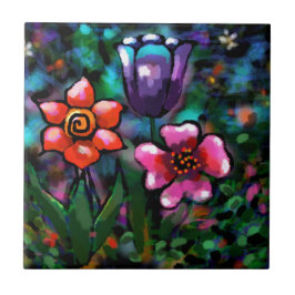 フローラお洒落紫色の青ピンクの花 タイル