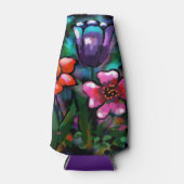 フローラお洒落紫色の青ピンクの花 ボトルクーラー (正面)
