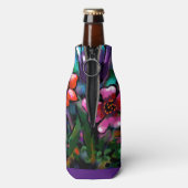 フローラお洒落紫色の青ピンクの花 ボトルクーラー (ボトル裏面)