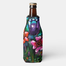 フローラお洒落紫色の青ピンクの花 ボトルクーラー