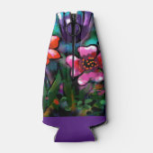 フローラお洒落紫色の青ピンクの花 ボトルクーラー (裏面)