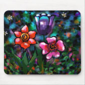 フローラお洒落紫色の青ピンクの花 マウスパッド (正面)