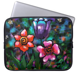 フローラお洒落紫色の青ピンクの花 ラップトップスリーブ