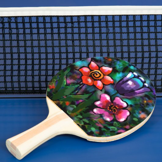 フローラお洒落紫色の青ピンクの花 卓球ラケット (インサイチュ)