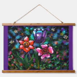 フローラお洒落紫色の青ピンクの花 吊り下げ型タペストリー