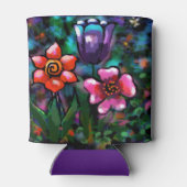 フローラお洒落紫色の青ピンクの花 缶クーラー (裏面)