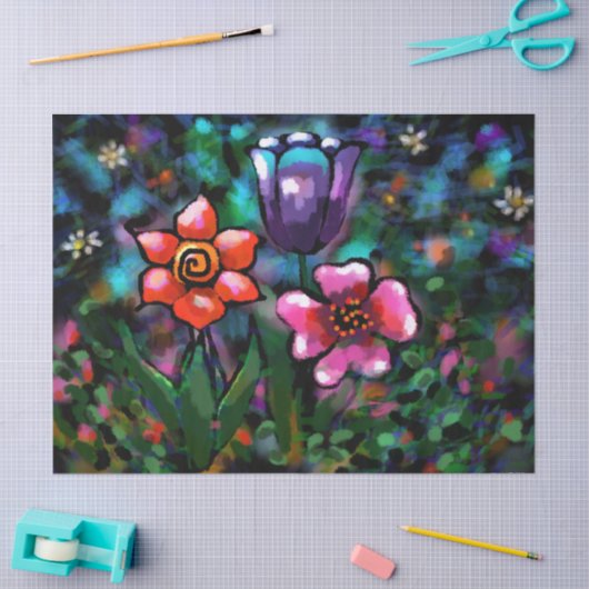 フローラお洒落花紫色ブルーピンク 薄葉紙 (クラフト)