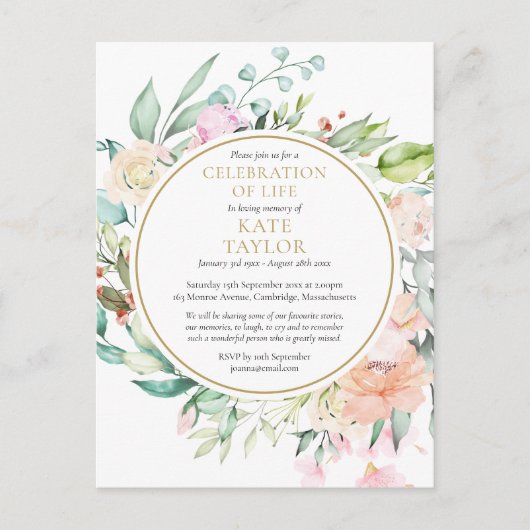 フローラお祝いライフ葬儀招待状 案内ポストカード (正面)