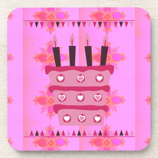 フローラお誕生日ケーキfor Her/Girls Artプリント コースター (正面)