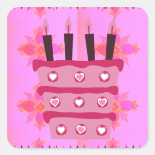 フローラお誕生日ケーキfor Her/Girls Artプリント スクエアシール