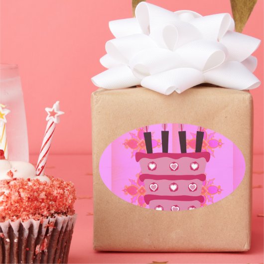 フローラお誕生日ケーキfor Her/Girls Artプリント 楕円形シール (パーティー)