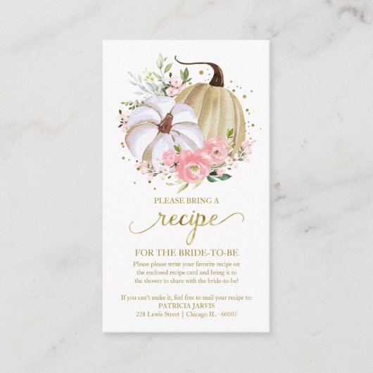 フローラかぼちゃブライダルシャワーレシピ要求 エンクロージャーカード (正面)
