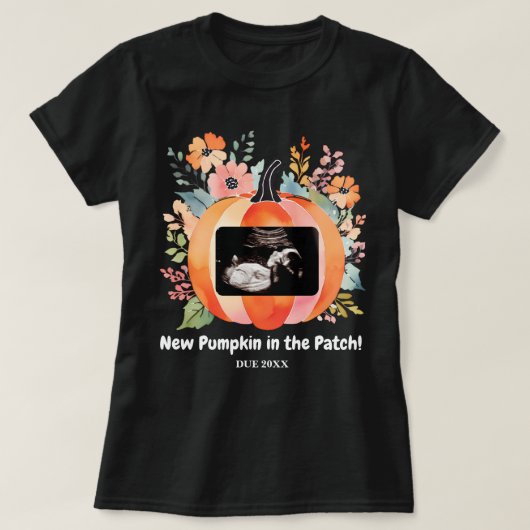 フローラかぼちゃ妊娠発表の超音波検査 Tシャツ (デザイン正面)