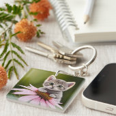 フローラかわいいグレー猫 キーホルダー (正面右)