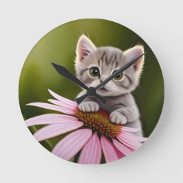 フローラかわいいグレー猫 ラウンド壁時計
