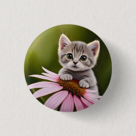 フローラかわいいグレー猫 缶バッジ