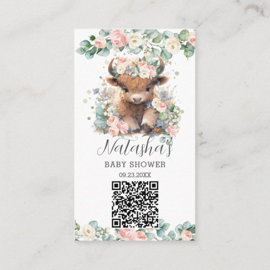 フローラかわいいハイランド牛のベビーギフトレジストリQR エンクロージャーカード (裏面)