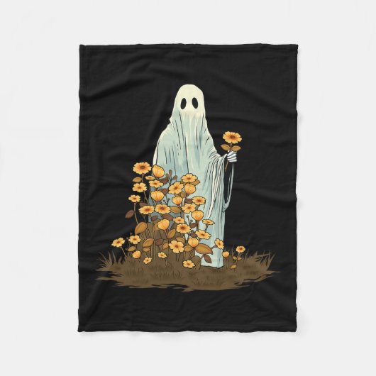 フローラかわいいハロウィーン幽霊不気味ゴシック フリースブランケット (正面)