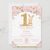 フローラかわいいバニーラビットガール1st誕生日パーティー 招待状 (正面)