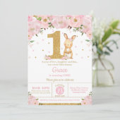 フローラかわいいバニーラビットガール1st誕生日パーティー 招待状 (スタンド正面)