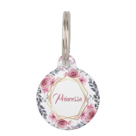 フローラかわいいピンク金ゴールド幾何学模様 ペット　ネームタグ