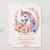 フローラかわいいユニコーン赤ちゃんシャワー 招待状 (正面)
