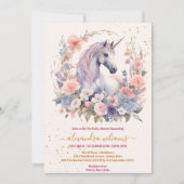 フローラかわいいユニコーン赤ちゃんシャワー 招待状 (正面)