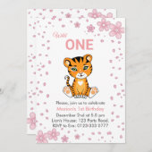 フローラかわいいワイルドワンタイガー1st誕生日招待状 招待状 (正面/裏面)