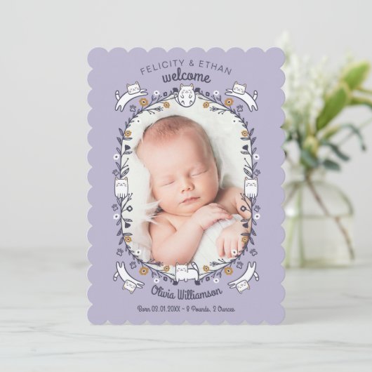 フローラかわいい子ネコの誕生のお知らせ 招待状 (スタンド正面)