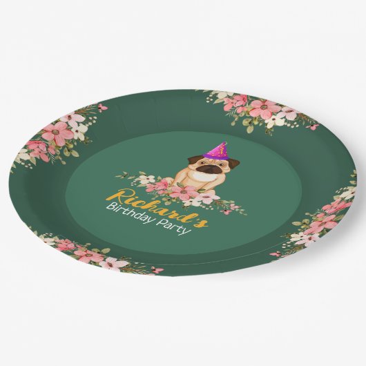 フローラかわいい子犬の子供の誕生日 ペーパープレート (アングル)