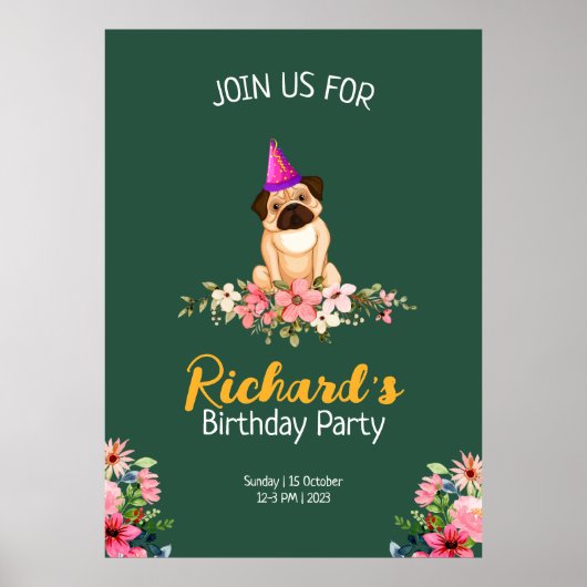 フローラかわいい子犬の子供の誕生日 ポスター (正面)