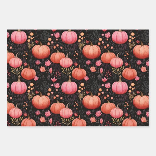 フローラかわいらしかぼちゃ模様 ラッピングペーパーシート (正面2)