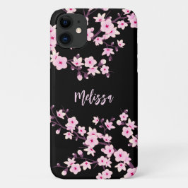 フローラかわいらしさくらんぼブロッサムピンクブラックモノグラム iPhone 11 ケース