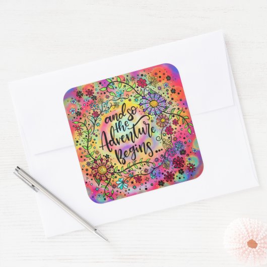 フローラかわいらしと冒険がおもしろいを開始 スクエアシール (封筒)